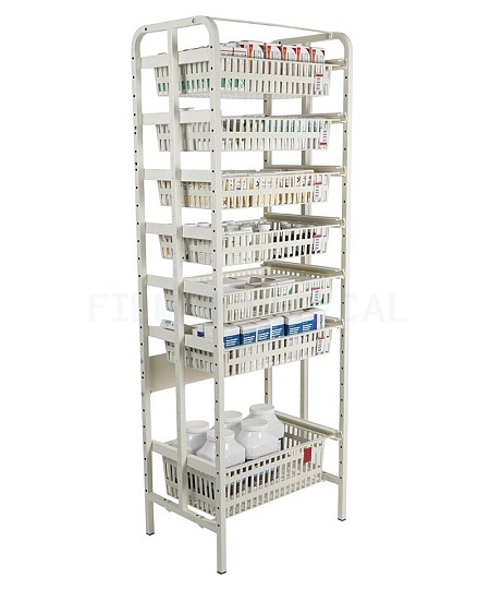Single Pharmacy Shelves Dressed With Pill Boxes 